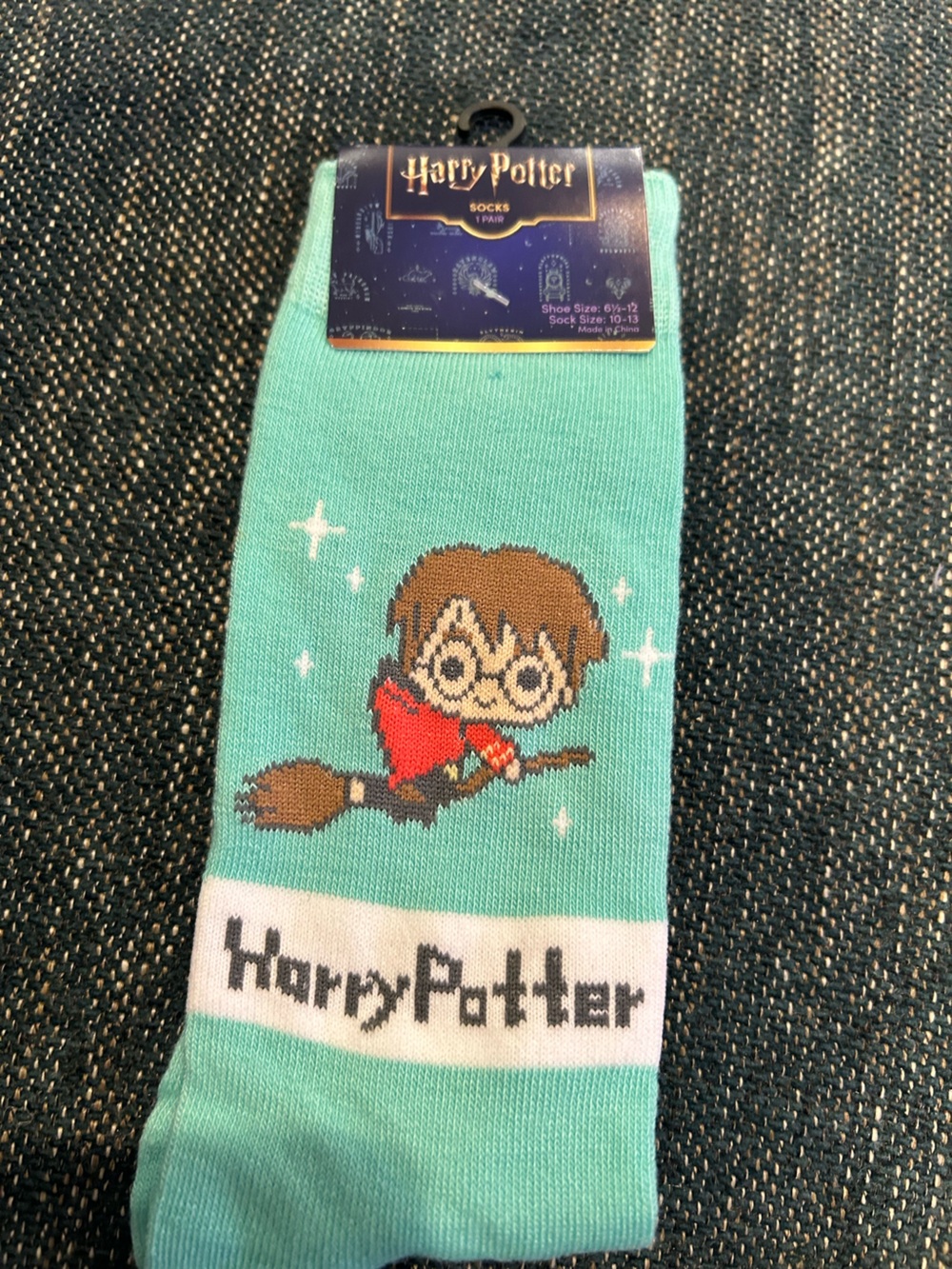 Aqua Novelty Crew Socks with Wizard Character